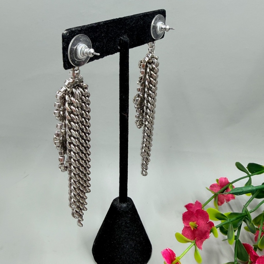 Vintage Crystal Fringe Drop Earrings With Chain Dangles - Picture 4 of 5